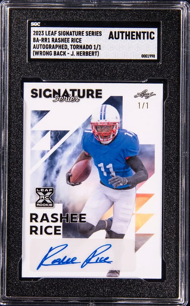 2023 Leaf Signature Series Rashee Rice Autographed Tornado (Wrong Back - Justin Herbert) #BA-RR1 card image