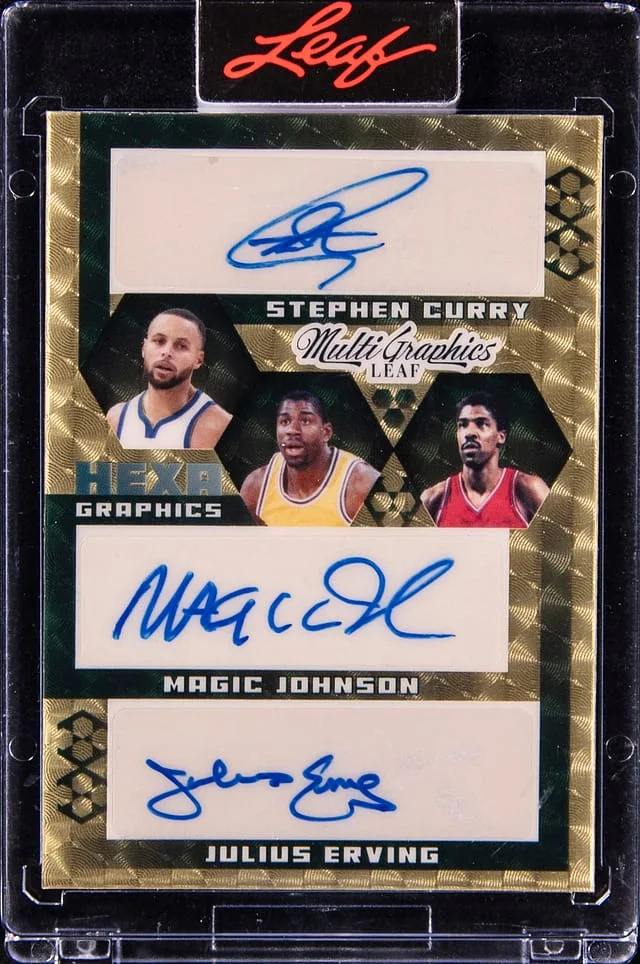 2023 Leaf Stephen Curry/Magic Johnson/Julius Erving/Clyde Drexler/George Gervin/Dominique Wilkins Hexa Graphics #HG-9 card image