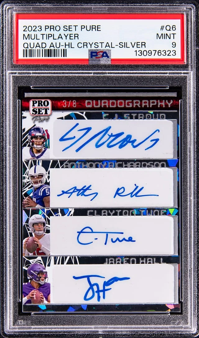 2023 Leaf Stroud/Richardson/Tune/Hall Multi-Signed Pro Set Pure Quad Autograph HL Crystal Silver #Q6 card image