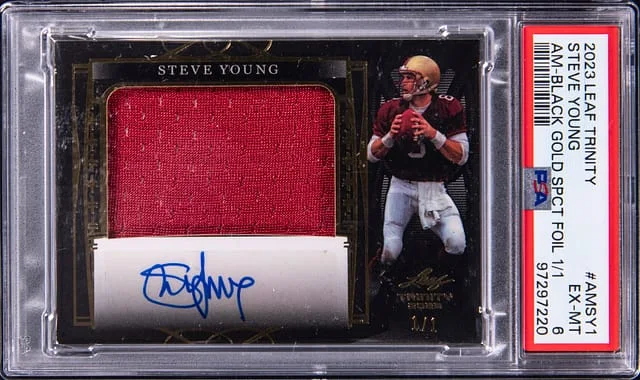 2023 Leaf Trinity Steve Young Autograph Memorabilia Black Gold Spectrum Foil #AMSY1 card image