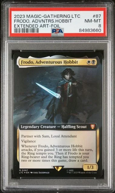 2023 Magic: The Gathering Tales Of Middle-Earth Commander Extended Art-Foil Frodo, Adventurous Hobbit #87 card image