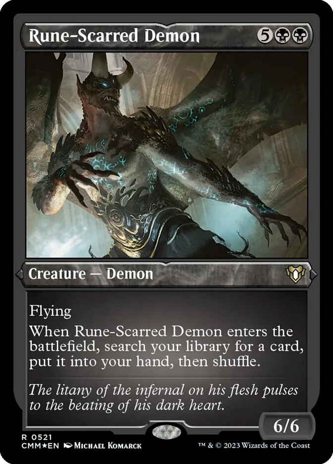 2023 Commander Masters Rune-Scarred Demon #521 rare card image