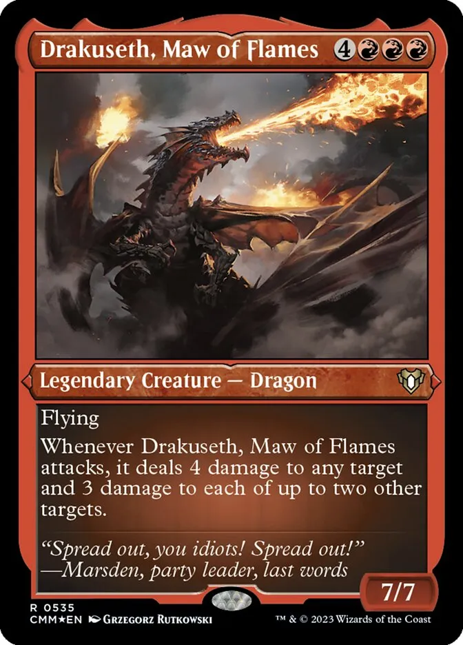 2023 Commander Masters Drakuseth, Maw of Flames #535 rare card image