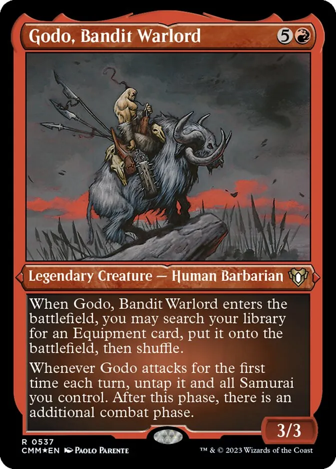 2023 Commander Masters Godo, Bandit Warlord #537 rare card image