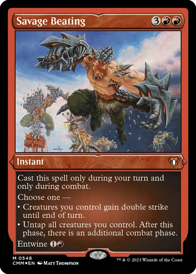 2023 Commander Masters Savage Beating mythic #548 mythic card image