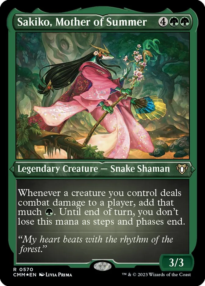 2023 Commander Masters Sakiko, Mother of Summer #570 rare card image