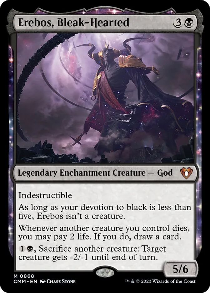 2023 Commander Masters Erebos, Bleak-Hearted #868 mythic card image