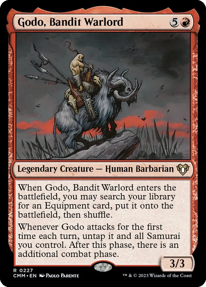 2023 Commander Masters Godo, Bandit Warlord #227 rare card image