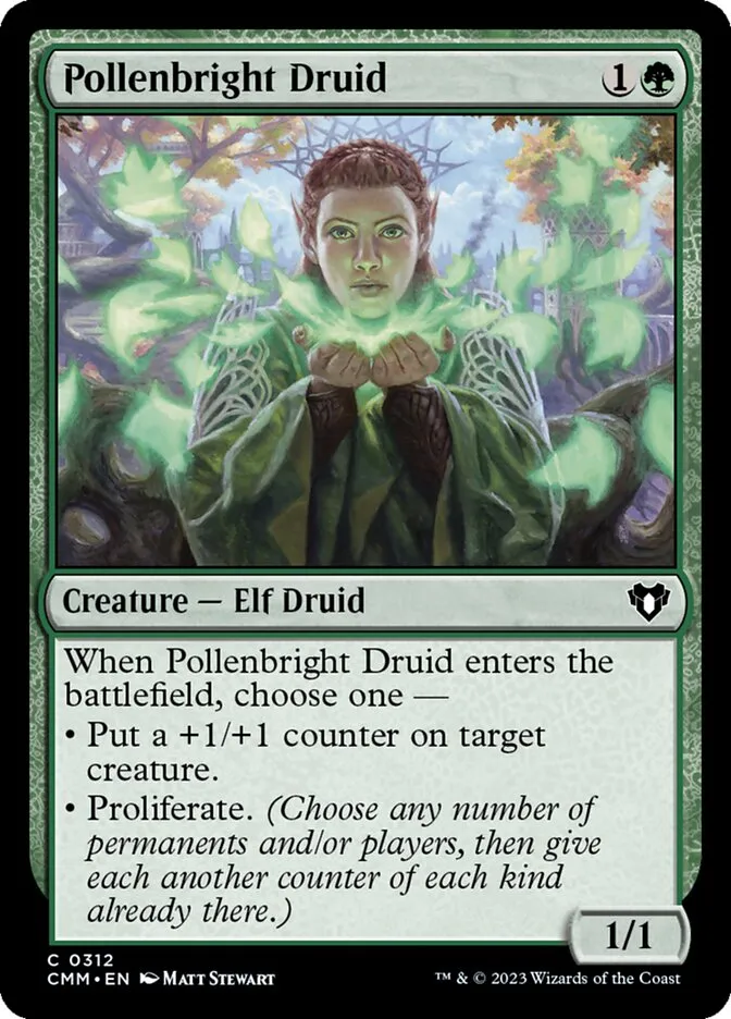2023 Commander Masters Pollenbright Druid common #312 common card image