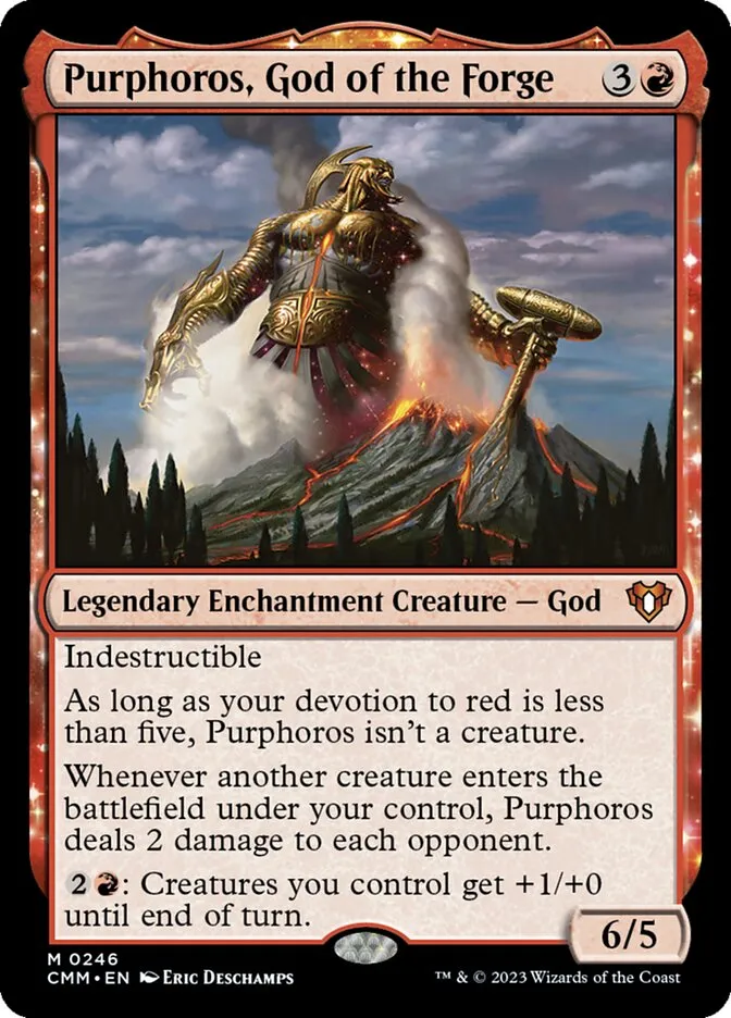 2023 Commander Masters Purphoros, God of the Forge #246 mythic card image