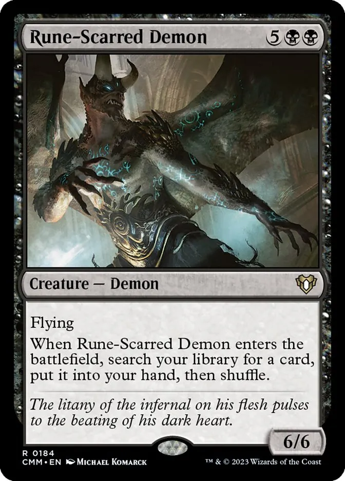 2023 Commander Masters Rune-Scarred Demon #184 rare card image