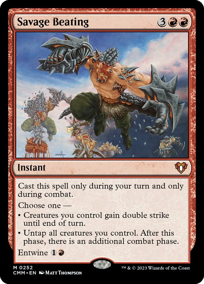 2023 Commander Masters Savage Beating mythic #252 mythic card image