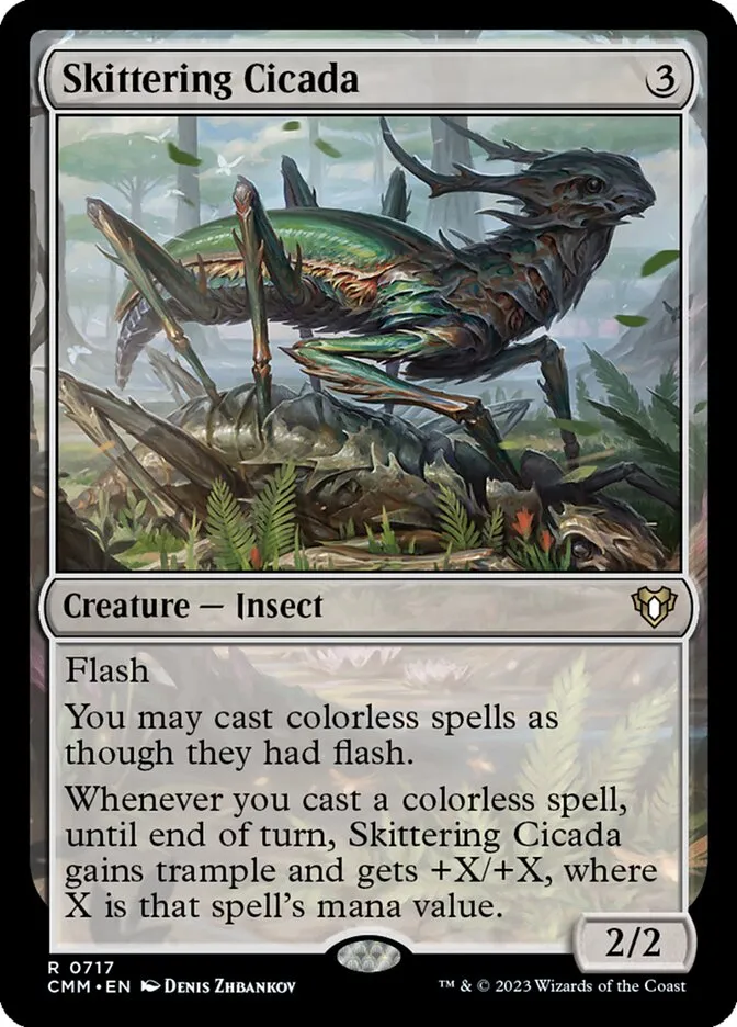 2023 Commander Masters Skittering Cicada #717 rare card image