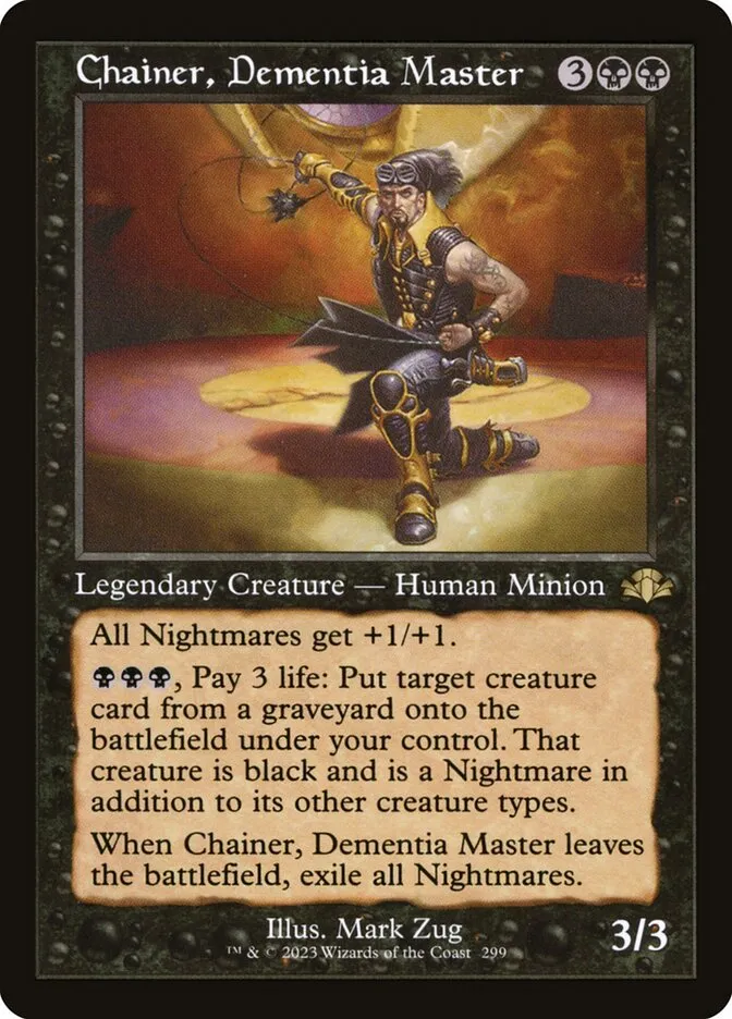 2023 Dominaria Remastered Chainer, Dementia Master #299 rare card image