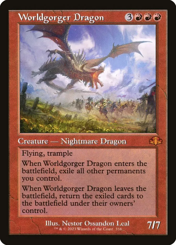 2023 Dominaria Remastered Worldgorger Dragon #334 mythic card image