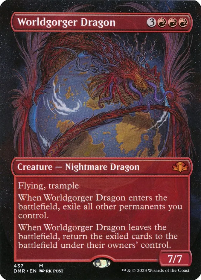2023 Dominaria Remastered Worldgorger Dragon [Borderless] mythic #437 mythic card image