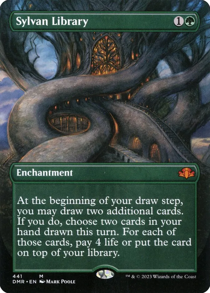 2023 Dominaria Remastered Sylvan Library [Borderless] mythic #441 mythic card image