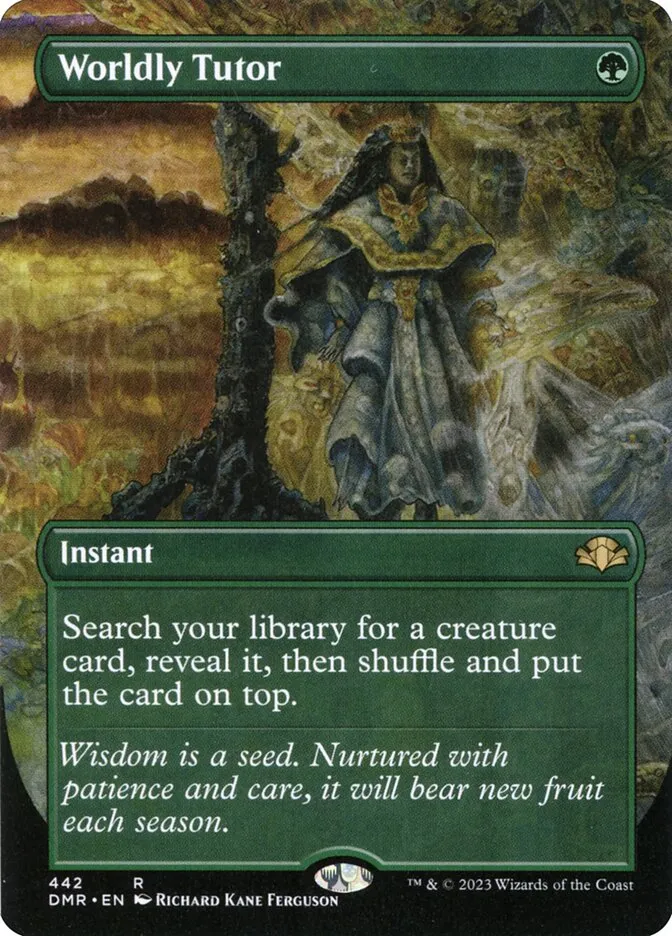 2023 Dominaria Remastered Worldly Tutor [Borderless] rare #442 rare card image
