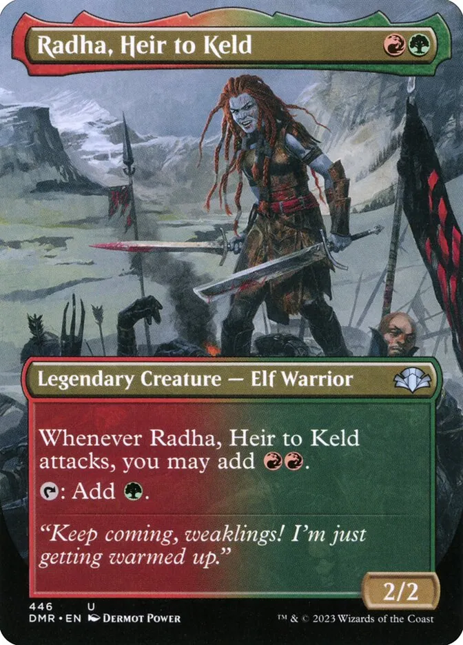 2023 Dominaria Remastered Radha, Heir to Keld [Borderless] uncommon #446 uncommon card image