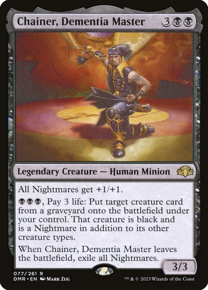 2023 Dominaria Remastered Chainer, Dementia Master #77 rare card image