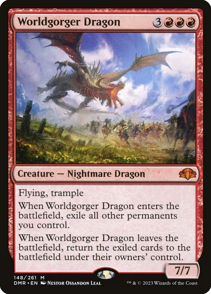 2023 Dominaria Remastered Worldgorger Dragon #148 mythic card image