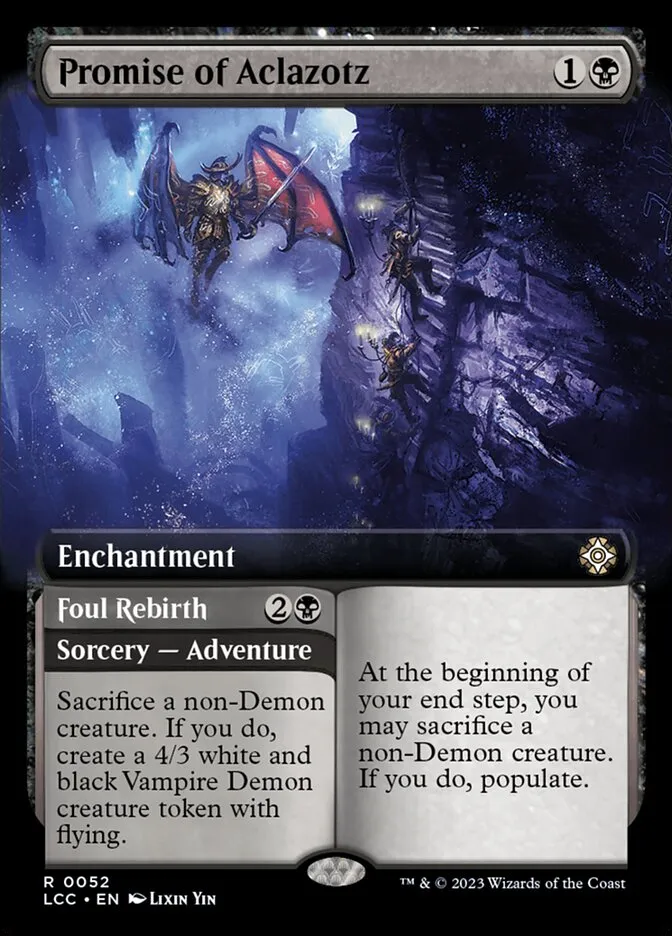 2023 The Lost Caverns of Ixalan Commander Promise of Aclazotz // Foul Rebirth rare #52 rare card image