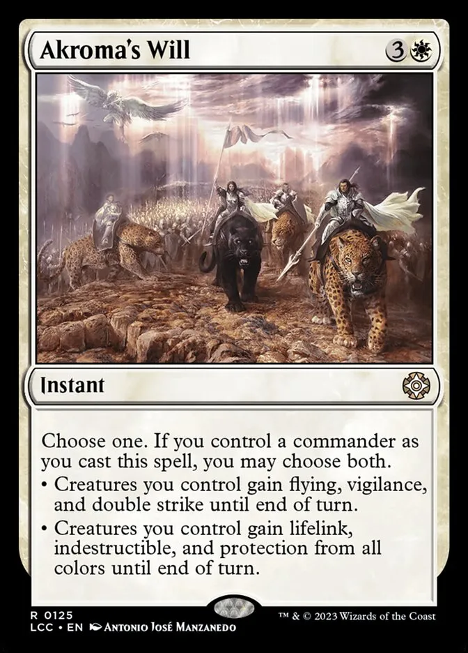 2023 The Lost Caverns of Ixalan Commander Akroma's Will #125 rare card image