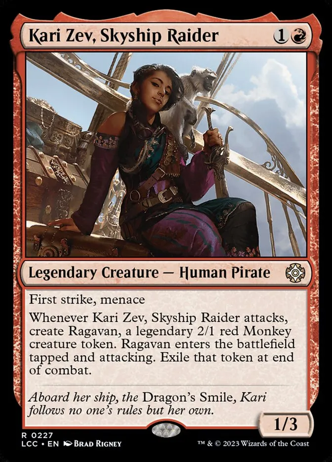 2023 The Lost Caverns of Ixalan Commander Kari Zev, Skyship Raider #227 rare card image