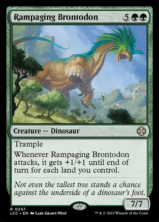 2023 The Lost Caverns of Ixalan Commander Rampaging Brontodon #247 rare card image