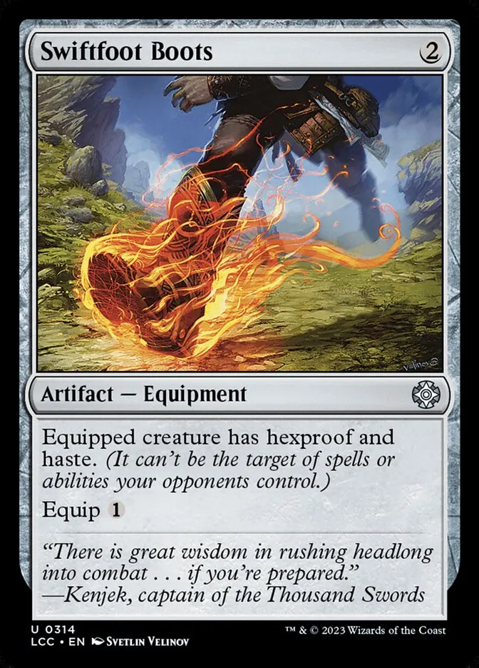 2023 The Lost Caverns of Ixalan Commander Swiftfoot Boots #314 uncommon card image