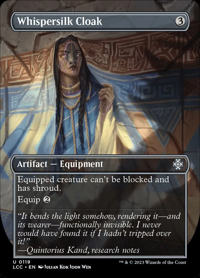 2023 The Lost Caverns of Ixalan Commander Whispersilk Cloak #119 uncommon card image
