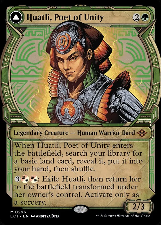 2023 The Lost Caverns of Ixalan Huatli, Poet of Unity // Roar of the Fifth People #296 mythic card image