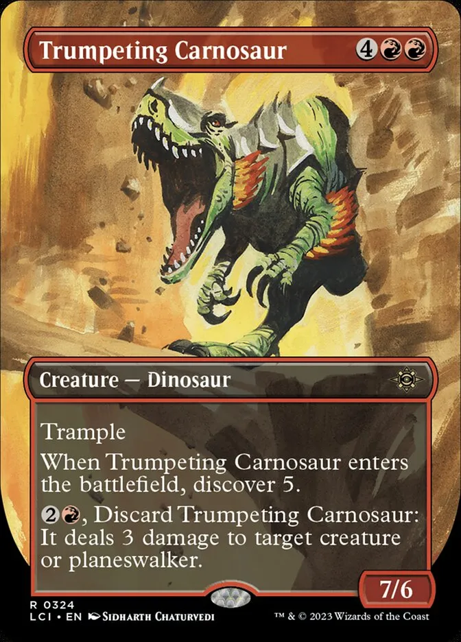 2023 The Lost Caverns of Ixalan Trumpeting Carnosaur rare #324 rare card image