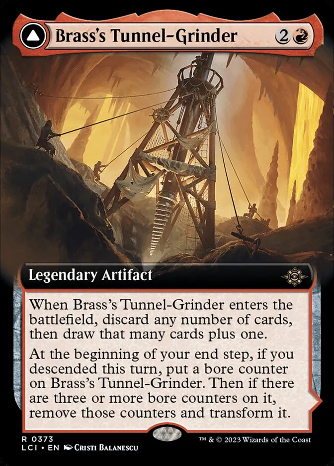 2023 The Lost Caverns of Ixalan Brass's Tunnel-Grinder // Tecutlan, the Searing Rift #373 rare card image