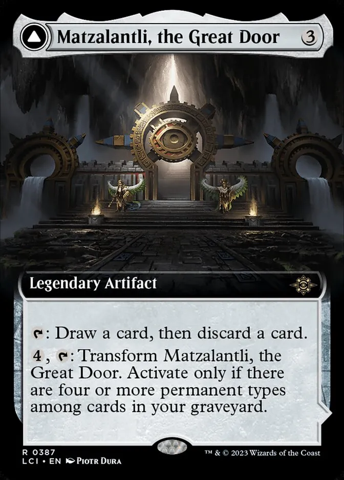 2023 The Lost Caverns of Ixalan Matzalantli, the Great Door // The Core #387 rare card image