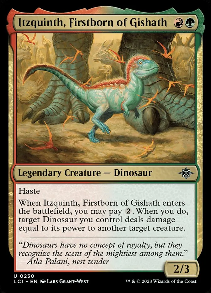 2023 The Lost Caverns of Ixalan Itzquinth, Firstborn of Gishath #230 uncommon card image