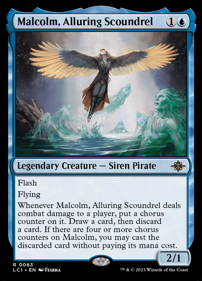 2023 The Lost Caverns of Ixalan Malcolm, Alluring Scoundrel rare #63 rare card image