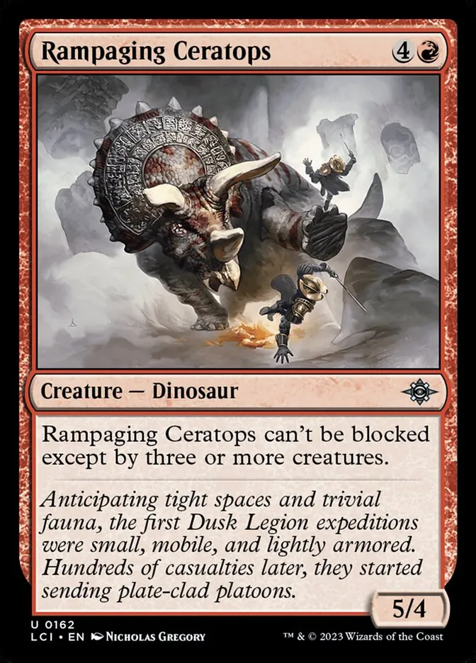 2023 The Lost Caverns of Ixalan Rampaging Ceratops #162 uncommon card image
