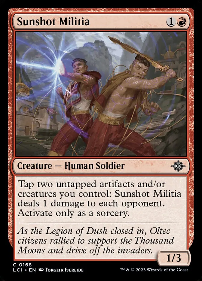 2023 The Lost Caverns of Ixalan Sunshot Militia #168 common card image