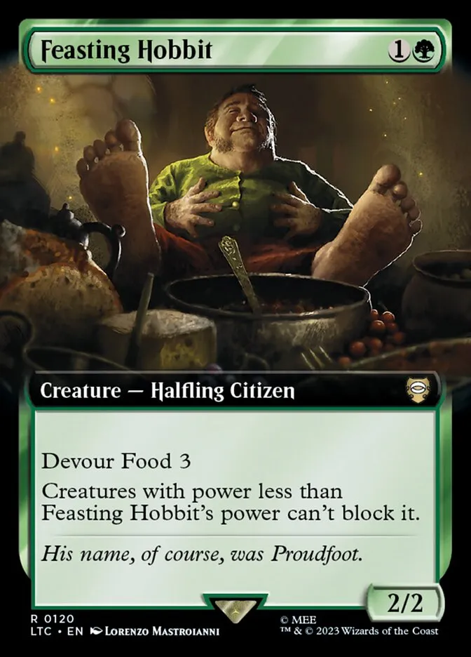 2023 Tales of Middle-earth Commander Feasting Hobbit #120 rare card image