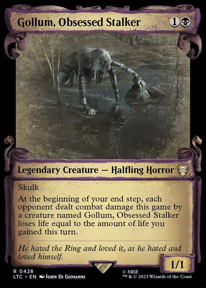 2023 Tales of Middle-earth Commander Gollum, Obsessed Stalker #428 rare card image