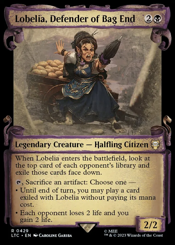 2023 Tales of Middle-earth Commander Lobelia, Defender of Bag End #429 rare card image