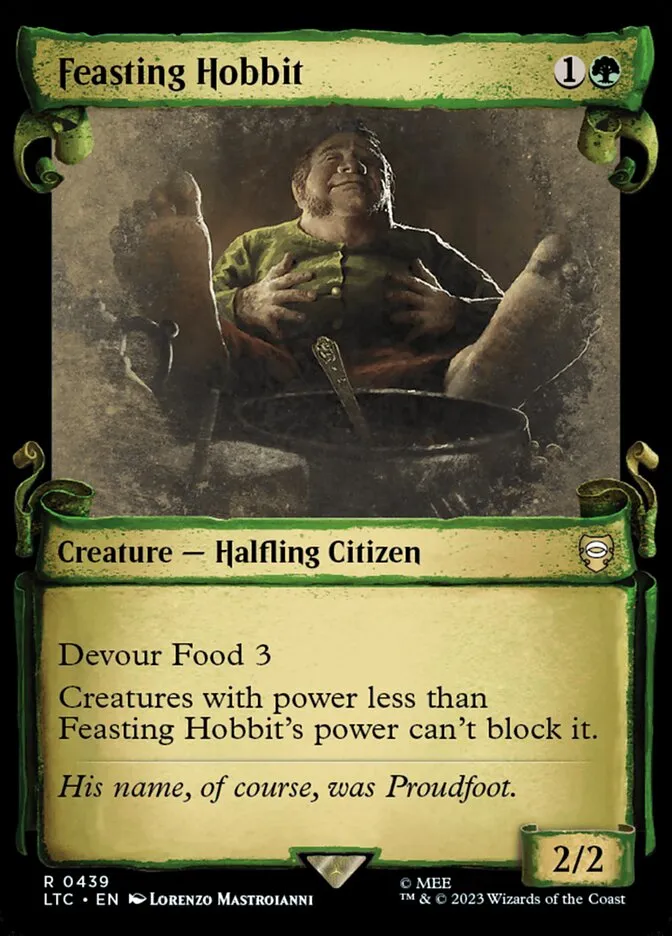 2023 Tales of Middle-earth Commander Feasting Hobbit #439 rare card image