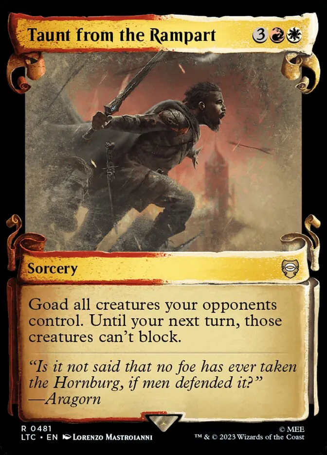 2023 Tales of Middle-earth Commander Taunt from the Rampart #481 rare card image