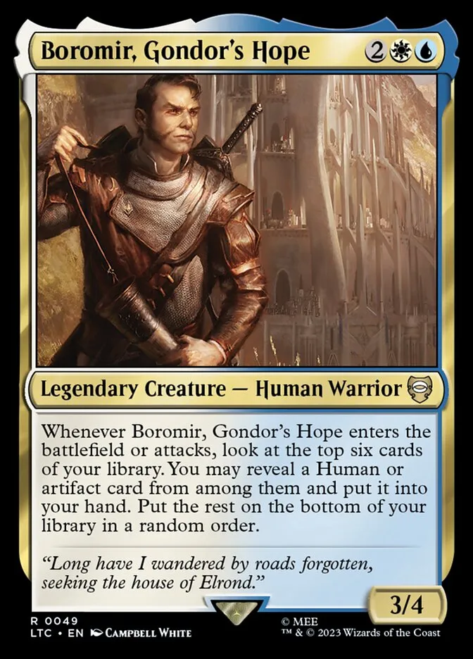 2023 Tales of Middle-earth Commander Boromir, Gondor's Hope #49 rare card image