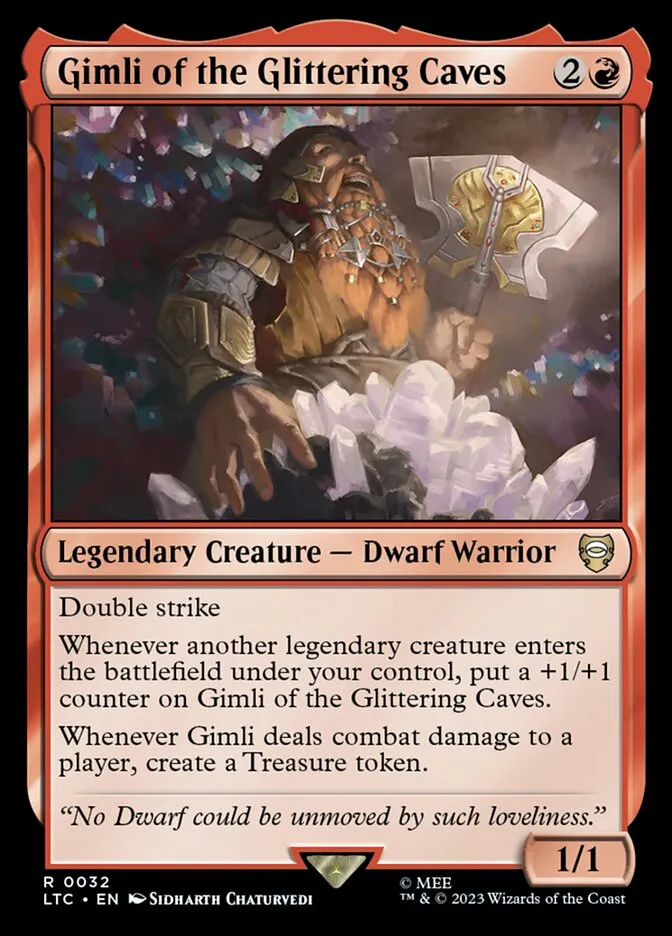 2023 Tales of Middle-earth Commander Gimli of the Glittering Caves #32 rare card image