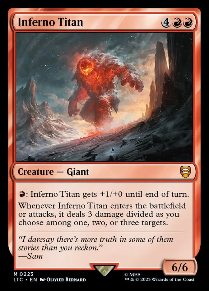 2023 Tales of Middle-earth Commander Inferno Titan #223 mythic card image