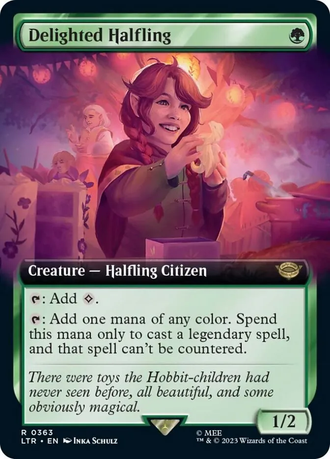 2023 The Lord of the Rings: Tales of Middle-earth Delighted Halfling #363 rare card image