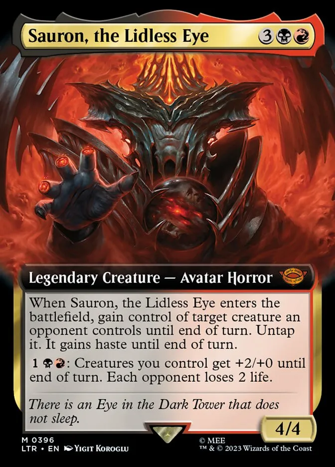 2023 The Lord of the Rings: Tales of Middle-earth Sauron, the Lidless Eye #396 mythic card image