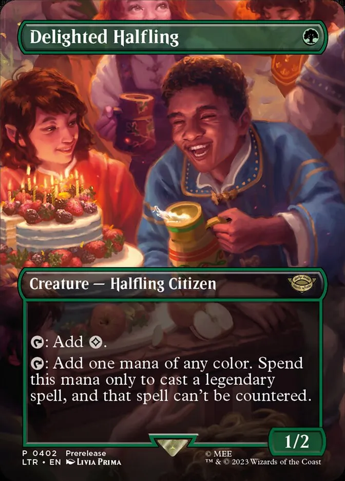 2023 The Lord of the Rings: Tales of Middle-earth Delighted Halfling #402 rare card image